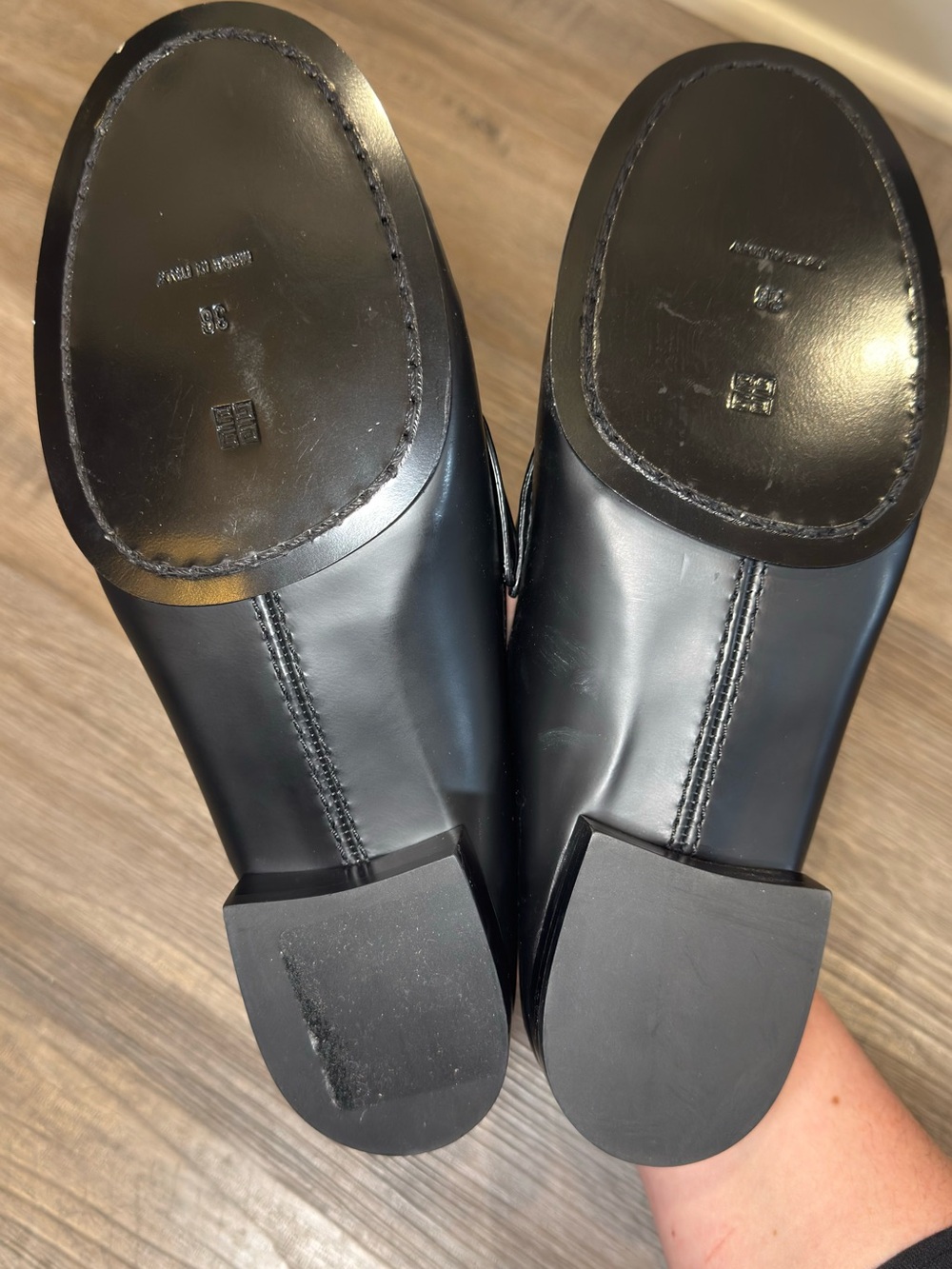 Givenchy 4G Logo Plaque Round Black Leather Loafers - Picture 8 of 11